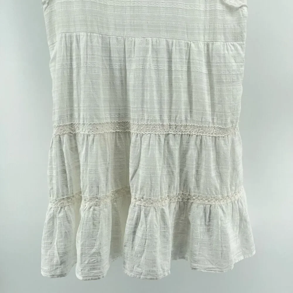 Knox Rose White Boho Lace Trim Tiered Short Dress Tassel Tie Size Large - Picture 11 of 14